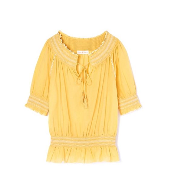 Tory Burch SMOCKED COTTON PEASANT TOP Quince  tory burch memorial day sale