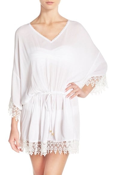 Tory Burch 'Treville' Crochet Trim Caftan Tunic White beach cover-ups 
