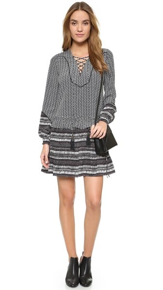 Twelfth St. by Cynthia Vincent Lace Up Printed Dress Black Ivory lace-up dresses spring 2016