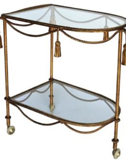 VINTAGE Italian Gilded Rope & Tassel Bar Cart Glass Shelves vintage bar carts