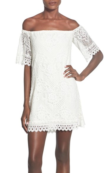 Way-In Off the Shoulder Lace Shift Dress Ivory shift dresses for the kentucky derby