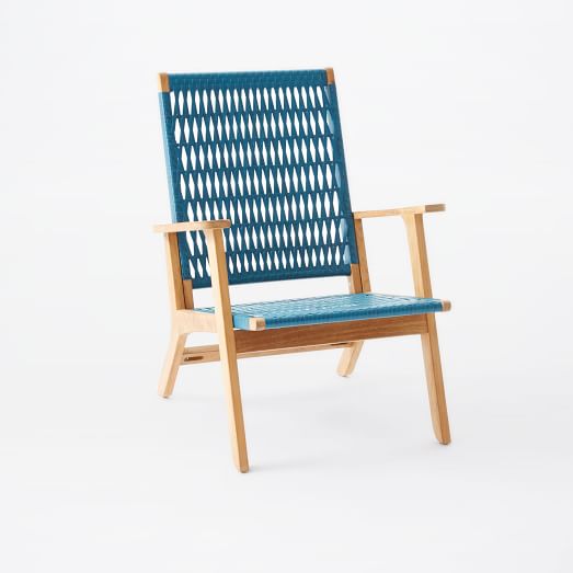 West Elm Catskill Wood + Wicker Chair - Teak/Teal west elm outdoor furniture sale