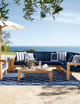 Williams-Sonoma Home Larnaca Outdoor 3-Piece Teak Loveseat Sectional williams-sonoma home outdoor furniture sale