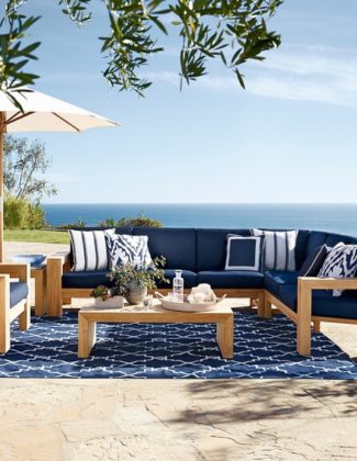 Williams-Sonoma Home Larnaca Outdoor 3-Piece Teak Loveseat Sectional williams-sonoma home outdoor furniture sale