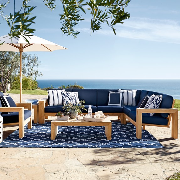 Williams-Sonoma Home Larnaca Outdoor 3-Piece Teak Loveseat Sectional williams-sonoma home outdoor furniture sale