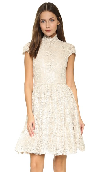 alice + olivia Natalina High Neck Embroidered Dress Champagne Shopbop shopbop memorial day sale 