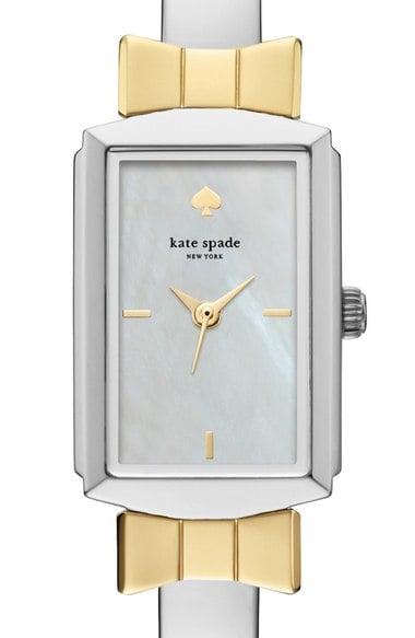 kate spade new york 'bowtie' bangle watch, 17mm x 27mm Silver Mother of Pearl Nordstrom nordstrom half yearly sale for women
