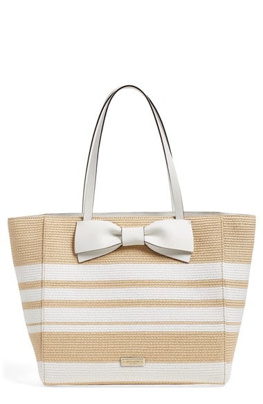kate spade new york 'clement street - blair' woven straw tote  natural fresh white bow detail trendy straw totes summer 2016