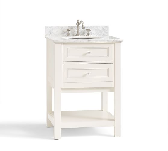 CLASSIC SINGLE SINK MINI CONSOLE - WHITE Carrara Marble Pietra Cardosa Stone Pottery Barn pottery barn pre-memorial day sale 