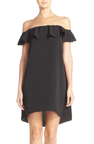 A by Amanda 'Joanna' Ruffle Off-the-Shoulder Shift Dress Black off the shoulder wedding guest dresses summer