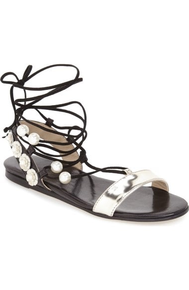 AGL 'Pearl' Gladiator Sandal (Women) Gold Black Leather lace-up flat sandals summer 2016