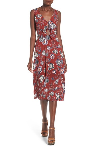ASTR Tie Front Midi Dress Cutout Dress Wine Multi Floral cutout dresses summer 2016
