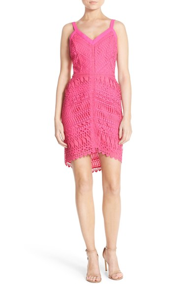 Adelyn Rae Lace High/Low Sheath Dress Hot Pink summer wedding guest sheath dresses
