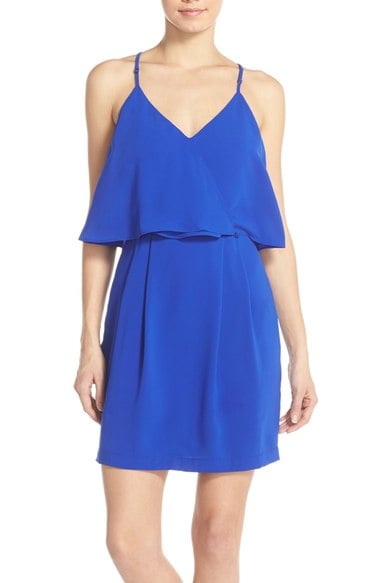 Adelyn Rae Ruffle Crepe Popover Dress Electric Blue popover dresses summer wedding guest season