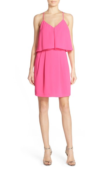 Adelyn Rae Ruffle Crepe Popover Dress Hot Pink