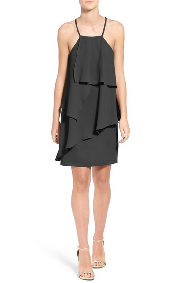 Adelyn Rae Strappy Back Layered Dress Black popover dresses summer wedding guest season