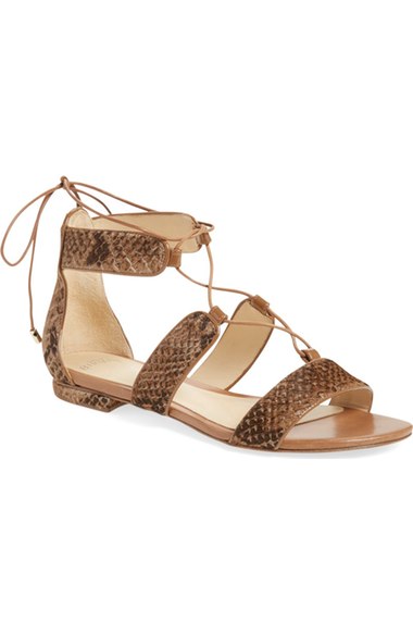 Alexandre Birman 'Brenda' Lace Up Sandal (Women) Beige Patent lace-up flat sandals summer 2016
