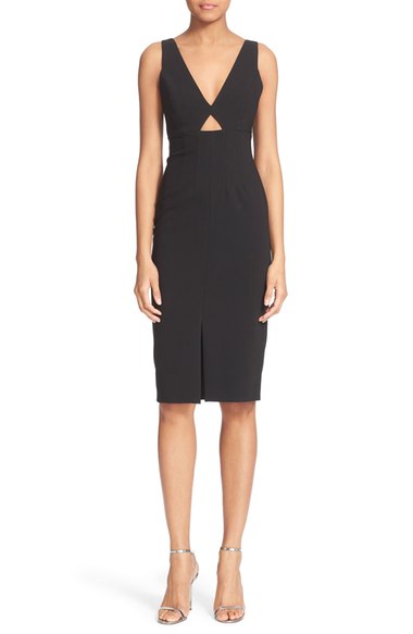 Alice + Olivia 'Dash' V-Neck Cutout Midi Dress Black cutout dresses summer 2016