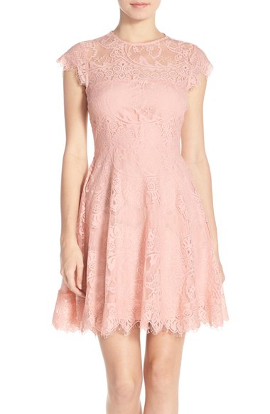 BB Dakota 'Rhianna' Illusion Yoke Lace Fit & Flare Dress (Nordstrom Exclusive) Rose Smoke cutout dresses summer 2016