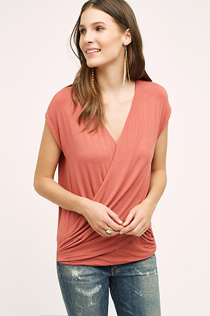Bordeaux Draped Surplice Tee Pink Anthropologie anthropologie extra 25% off sale