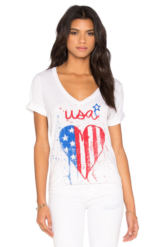 CHASER USA Heart Tee White Red Blue 4th of july 