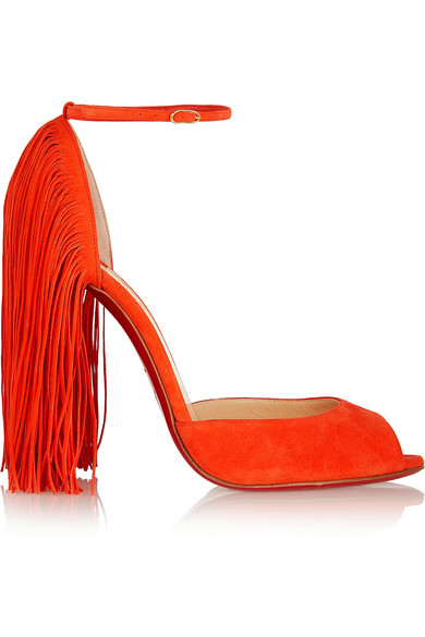 CHRISTIAN LOUBOUTIN Otrot 120 fringed suede sandals bright orange suede summer wedding guest season 