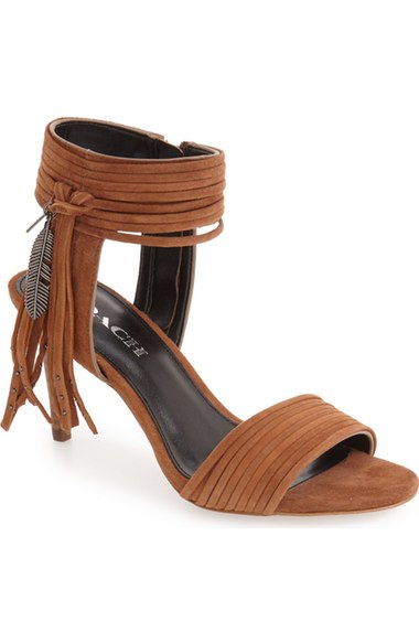 COACH 'Harvey' Fringe Ankle Cuff Sandal (Women) Saddle Suede fringe heeled sandals wedding guest season
