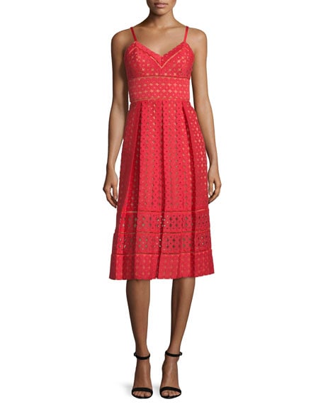 Catherine Deane Sleeveless Circle-Eyelet Dress Crimson Almond