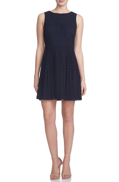 CeCe 'Claiborne' Eyelet Cotton Fit & Flare Dress Caviar eyelet dresses summer casual