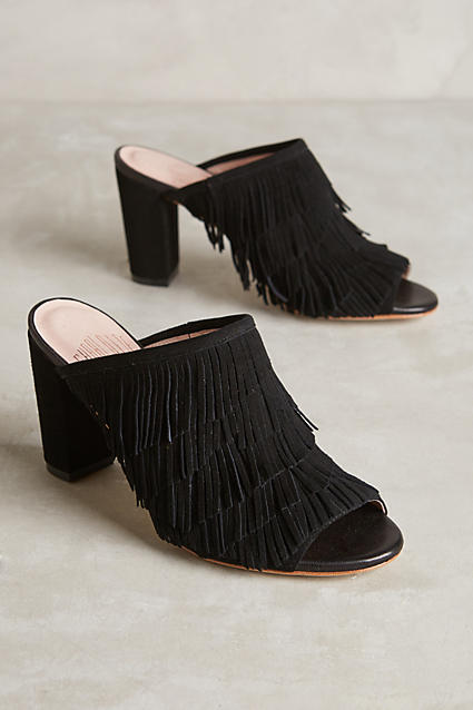 Charlotte Stone Morely Fringe Mules Black fringe heeled sandals summer wedding guest season