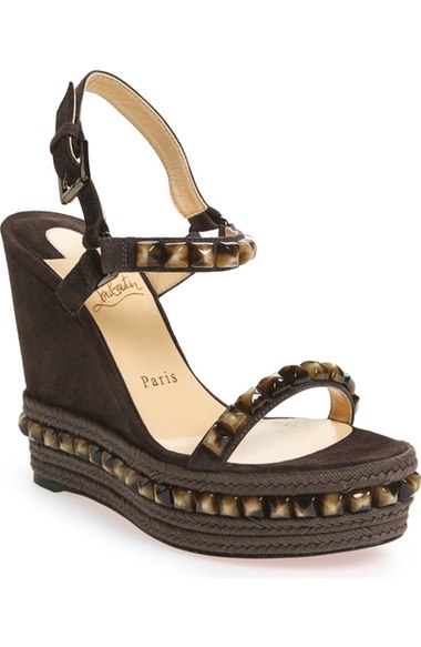 Christian Louboutin 'Cataclou' Stone Embellished Espadrille Platform Wedge Black Suede trendy summer platform espadrille sandals wedges