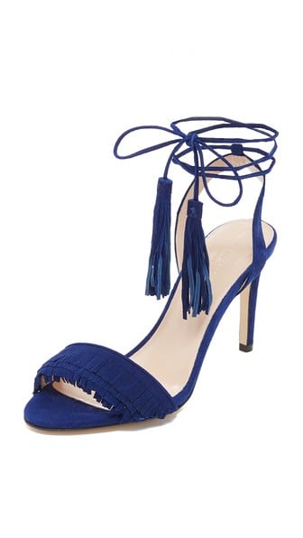 Club Monaco Journie Fringe Sandals Navy fringe heeled sandals summer wedding guest season