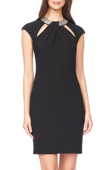 David Meister Embellished Woven Sheath Dress Black summer wedding guest sheath dresses