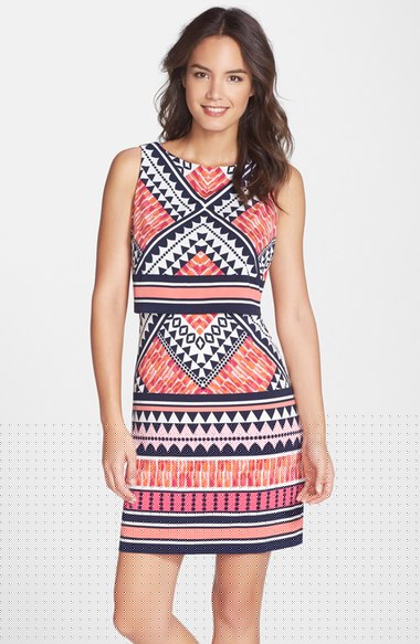 Eliza J Graphic Print Jersey Popover Dress Pink Print  popover dresses summer wedding guest