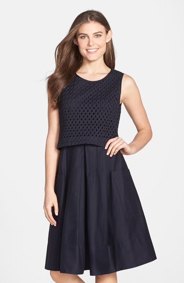 Eliza J Mixed Media Popover Dress Navy Blue popover dresses summer wedding guest season