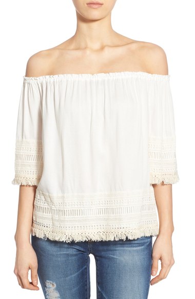 Ella Moss 'Lilita' Macramé Trim Off the Shoulder Top White  casual off the shoulder tops for summer