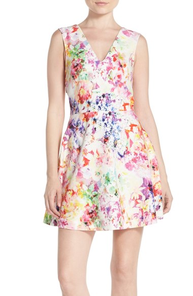 FELICITY & COCO Back Cutout Fit & Flare Dress (Regular & Petite)(Nordstrom Exclusive) Flower Doodle cutout dresses summer 2016