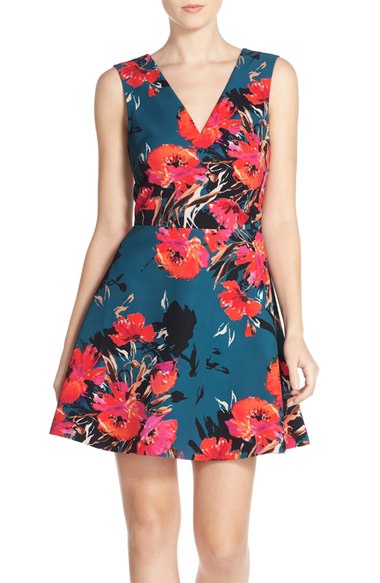 FELICITY & COCO Back Cutout Fit & Flare Dress (Regular & Petite)(Nordstrom Exclusive) Shadow Lilies cutout dresses summer 2016