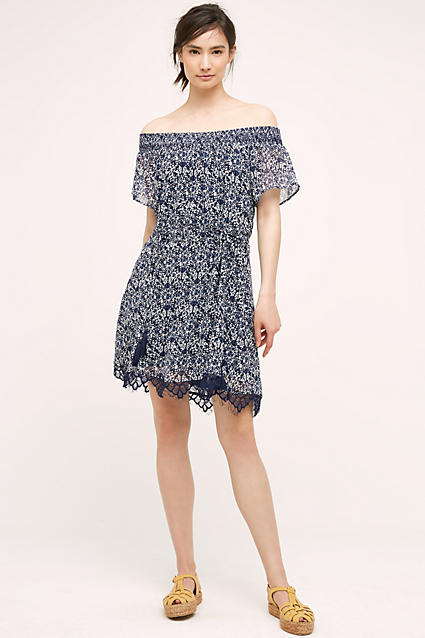 Greylin Laced Off The Shoulder Dress Blue off the shoulder dress wedding guest season
