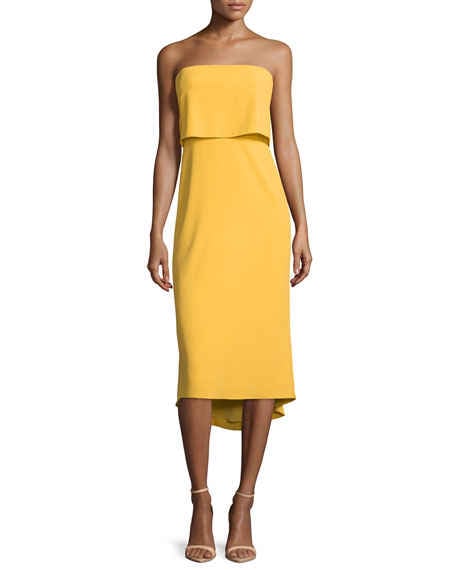 Halston Heritage Strapless Popover Midi Dress Marigold popover dresses summer wedding guest 