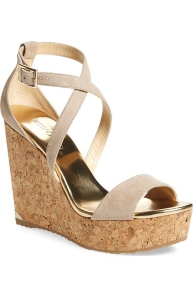 Jimmy Choo 'Portia' Platform Wedge (Women) Nude Suede trendy wedge sandals summer 2016