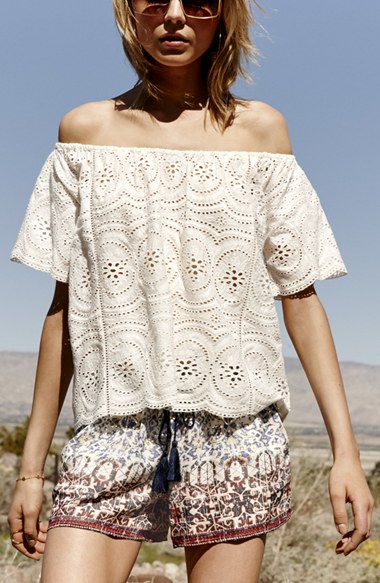 Joie 'Hannela' Off the Shoulder Cotton Lace Top Porcelain casual off the shoulder tops for summer