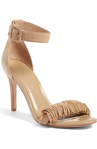 Joie 'Pippi' Leather Sandal (Women) Buff Suede fringe heeled sandals summer wedding guest season
