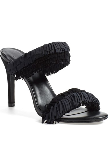 Joie 'Poppi' Fringe Slide Sandal (Women) Black Suede fringe heeled sandalls wedding guest season