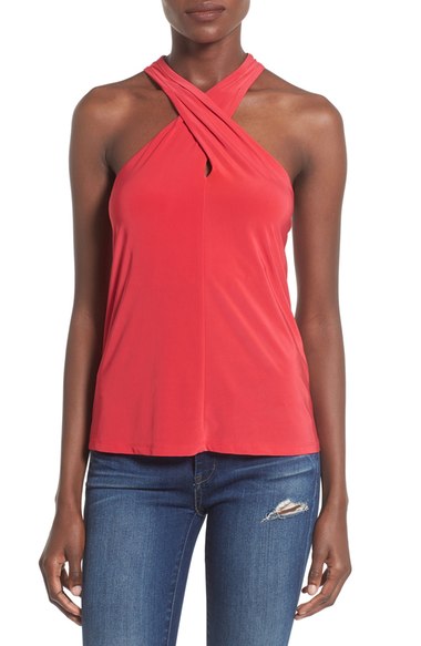 Leith Crossover Halter Tank Red Barberry trendy halter tops under $50 summer