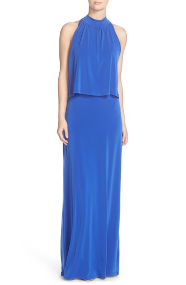 Leota 'Syler' Popover Jersey Maxi Dress Cobalt Crepe popover dresses summer wedding guest season