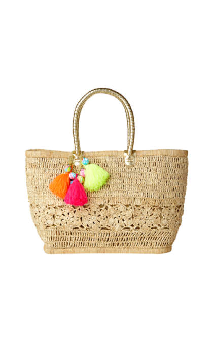 Lilly Pulitzer RIVIERA STRAW TOTE BAG Tassels