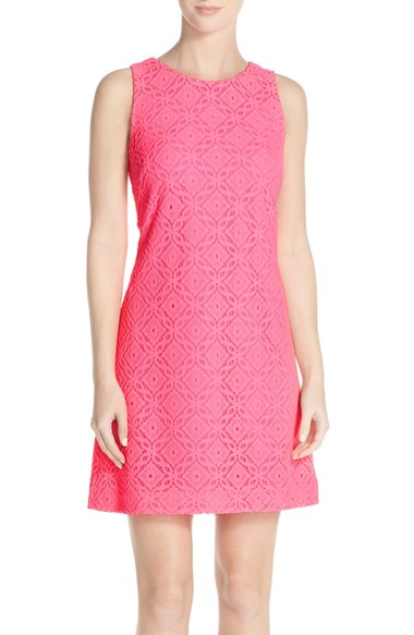 Lilly Pulitzer® 'Callie' Lace A-Line Dress Kir Royal Pink Trellis Lace cutout dresses summer