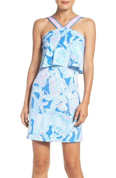 Lilly Pulitzer® 'Shay' Print Jersey Popover Dress Bay Blue Into The Deep halter dresses for summer 2016