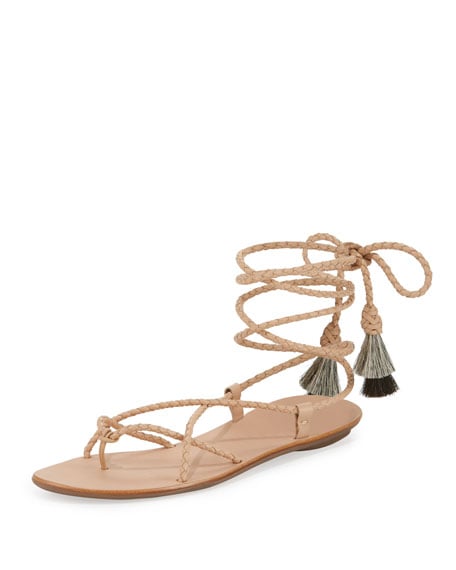 Loeffler Randall Braided Lace-Up Tassel Flat Sandal Nude/Natural/Black lace-up flat sandals summer 2016